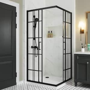 36 in. W. x 36 in. D x 72 in. H Sliding Frameless Corner Shower Enclosure in Matte Black With 1/4 in. Clear Glass