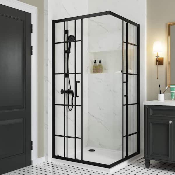 36 in. W. x 36 in. D x 72 in. H Sliding Frameless Corner Shower Enclosure in Matte Black With 1/4 in. Clear Glass