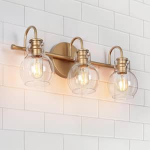 Robb Modern 3-Light Gold Bathroom Vanity Light Interior Powder Room Lighting with Clear Globe Shades