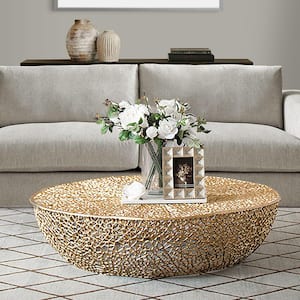 45 in Bronze Bown Drum Shape Aluminium Coffee Table with Netted Mesh Design