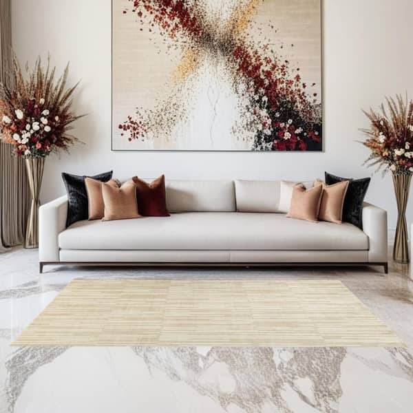 Stebin 5 x 7 Tan and Cream Geometric Area Rug