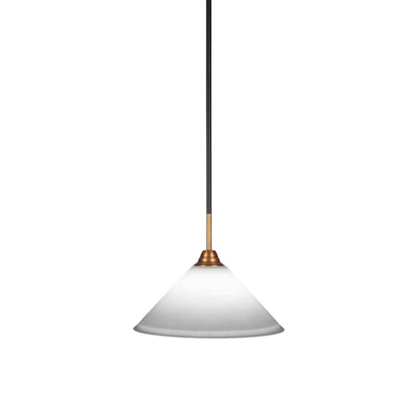 Unbranded Madison 100-Watt 1-Light Matte Black and Brass Bowl Mini Pendant Light with Glass Shade
