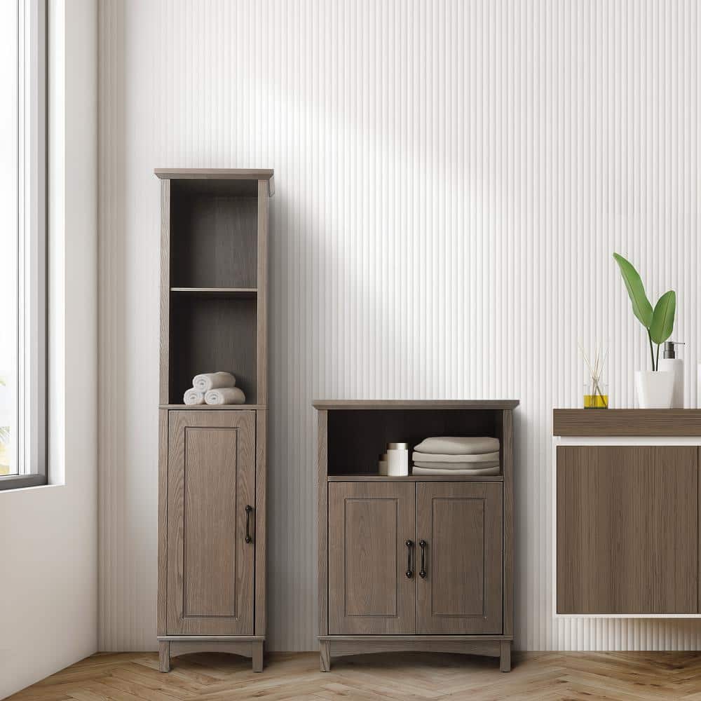 Modern Farmhouse Black Wooden Linen Tower with Adjustable Shelving