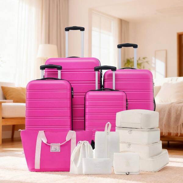 LIVACA 4-Piece Pink Lightweight Hardside Spinner TSA Lock