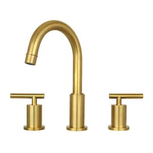 8 in. Widespread 2-Handle Mid-Arc Bathroom Faucet in Brass Gold