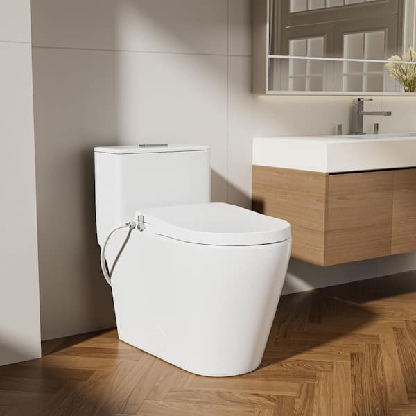 Non-Electric Elongated Bidet Toilet Combo Dual Flush 1.0/1.6 GPF in White with Adjustable Spray, Chair Height, SoftClose