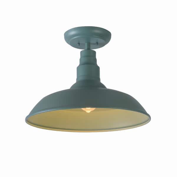 Home Decorators Collection Bell Ridge 18 in. 1-Light Teal Semi-Flush Mount
