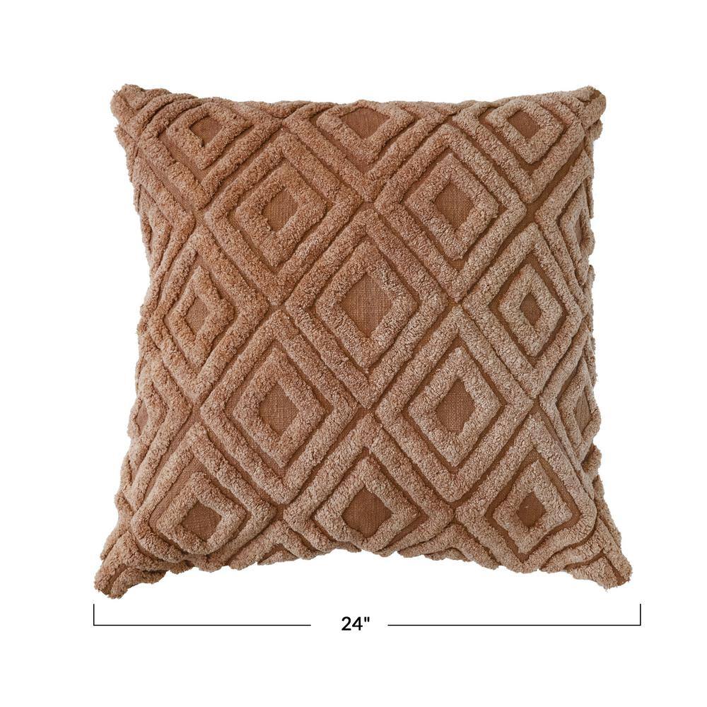 Brown Cotton Embroidered Tufted Diamond Throw Pillow, 24"