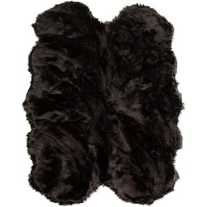 Black 4 ft. x 6 ft. Sheepskin Faux Fur Furry Cozy Area Rug
