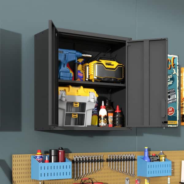 31.5 in. W x 11.81 in. D x 30.31 in. H Black Garage/Bathroom Storage Wall Cabinet with 2-Locking Door for Garage