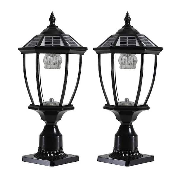 Unbranded Outdoor Solar Light, 20 in. Black Dusk to Dawn Outdoor Solar Powered Garden Light Lantern with LED, 2-Pack