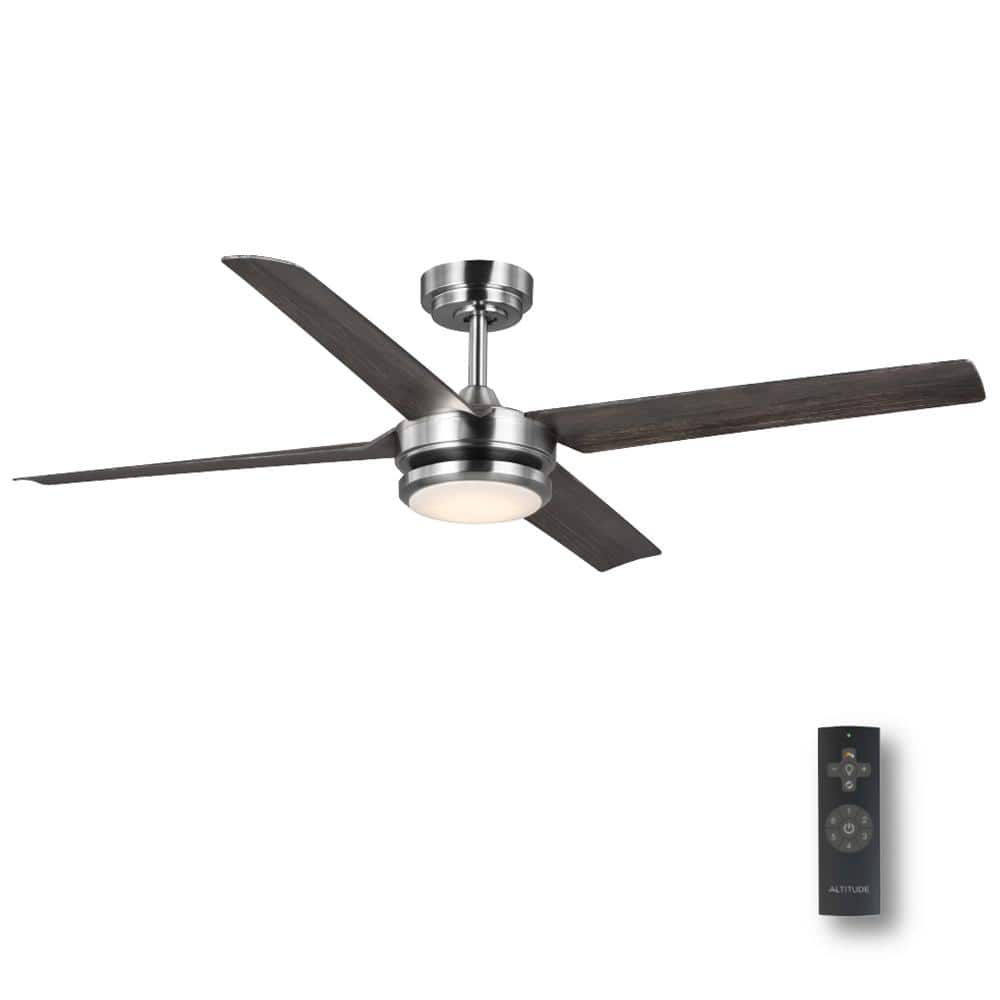 Brushed Nickel 52" LED 4-Blade Ceiling Fan Dimmable Indoor/Outdoor Light Kit 