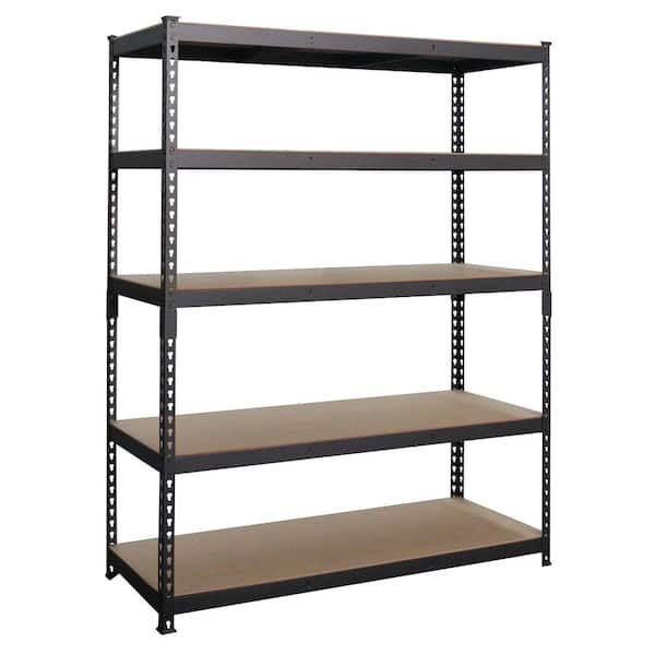 5-Tier Powder-Coated Steel Garage Storage Shelving Unit in Matte Black with HDF Racks (48 in. W x 72 in. H x 18 in. D)