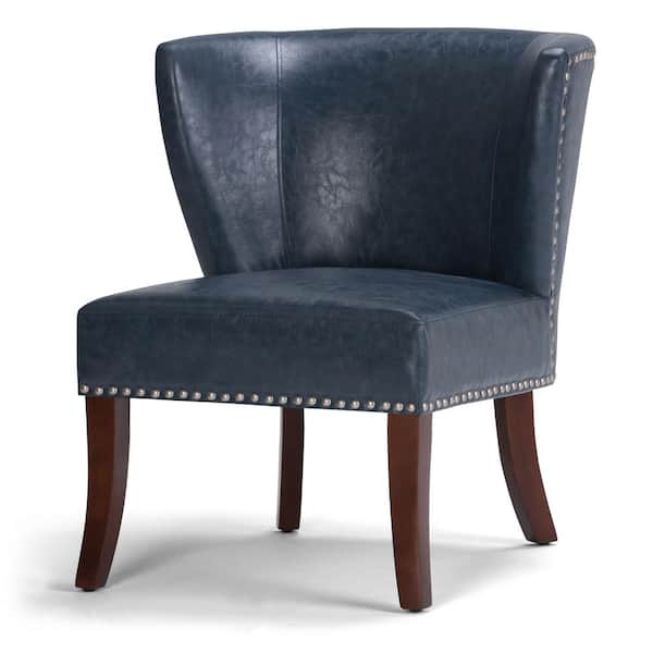 Simpli Home Jamestown 27 in. Wide Transitional Accent Chair in Denim Blue Bonded Leather