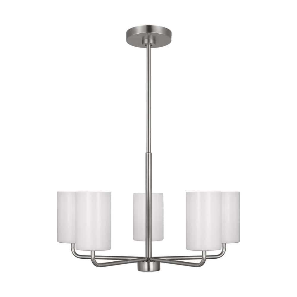 Rhett 5-Light Brushed Steel Medium Chandelier with Clear/White Glass Shades, No Bulbs Included price history on PriceWatchPro
