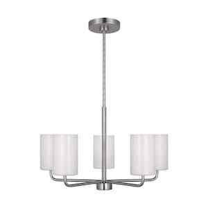 Rhett 5-Light Brushed Steel Medium Chandelier with Clear/White Glass Shades, No Bulbs Included