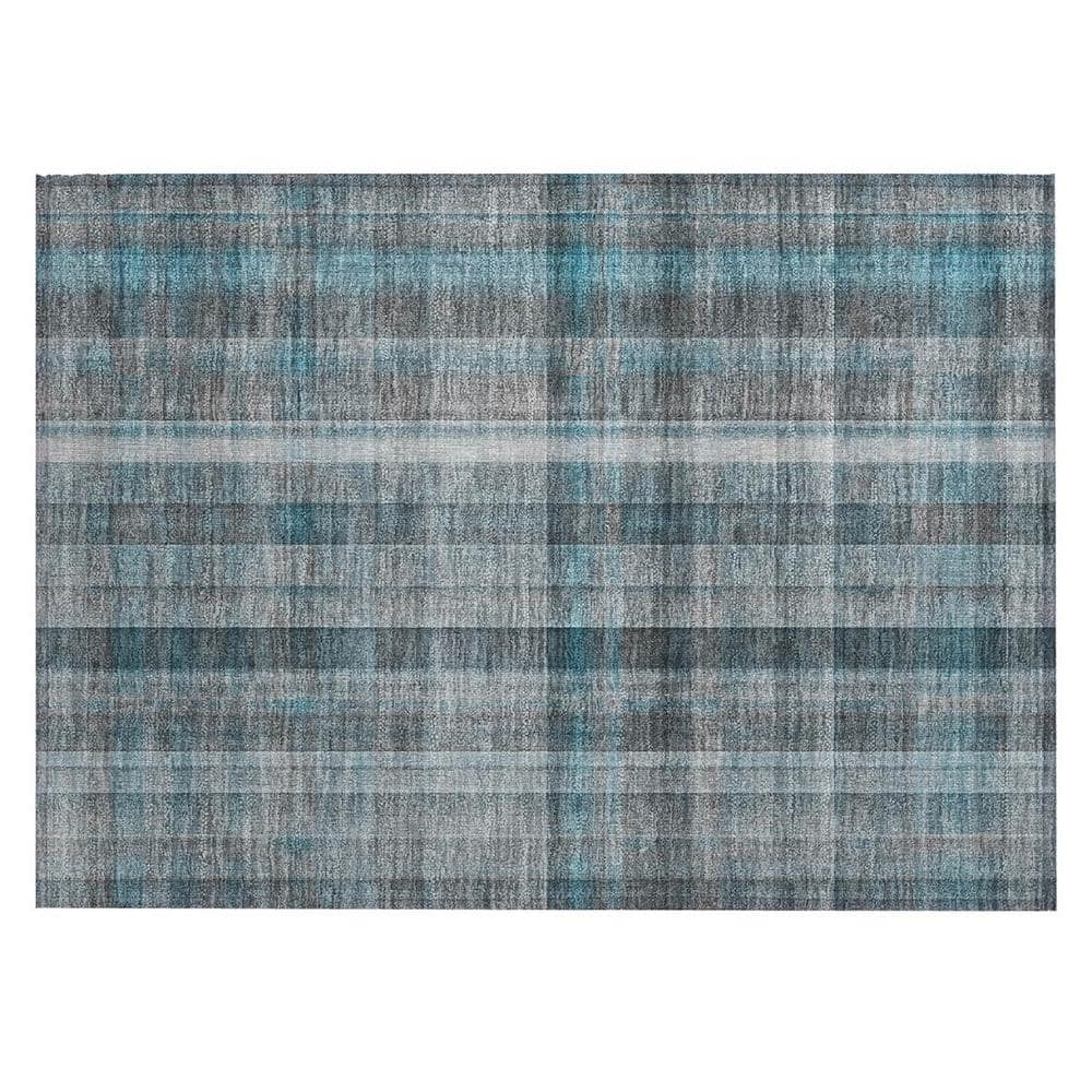 Teal 2 ft. x 3 ft. Woven Plaid Polyester Rectangle Indoor/Outdoor Area Rug price history on PriceWatchPro