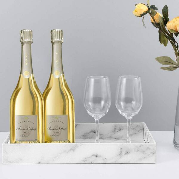 Dracelo Modern Vanity Organizer Bathroom Tray in Marble White with