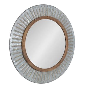 Deely 28.50 in. H x 28.50 in. W Rustic Round Framed Metal Brown Wall Mirror