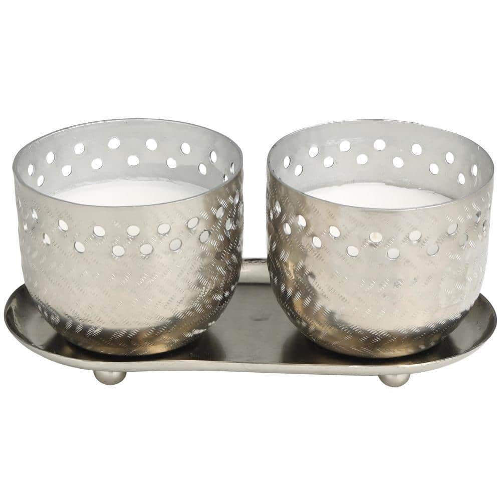 CosmoLiving by Cosmopolitan Silver White Sage Scented Cutout Spotted 7 oz. 1 Wick Candle with White Wax (Set of 2)