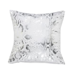 Metallic White / Silver Snake Skin Soft Poly-fill 20 in. x 20 in. Throw Pillow