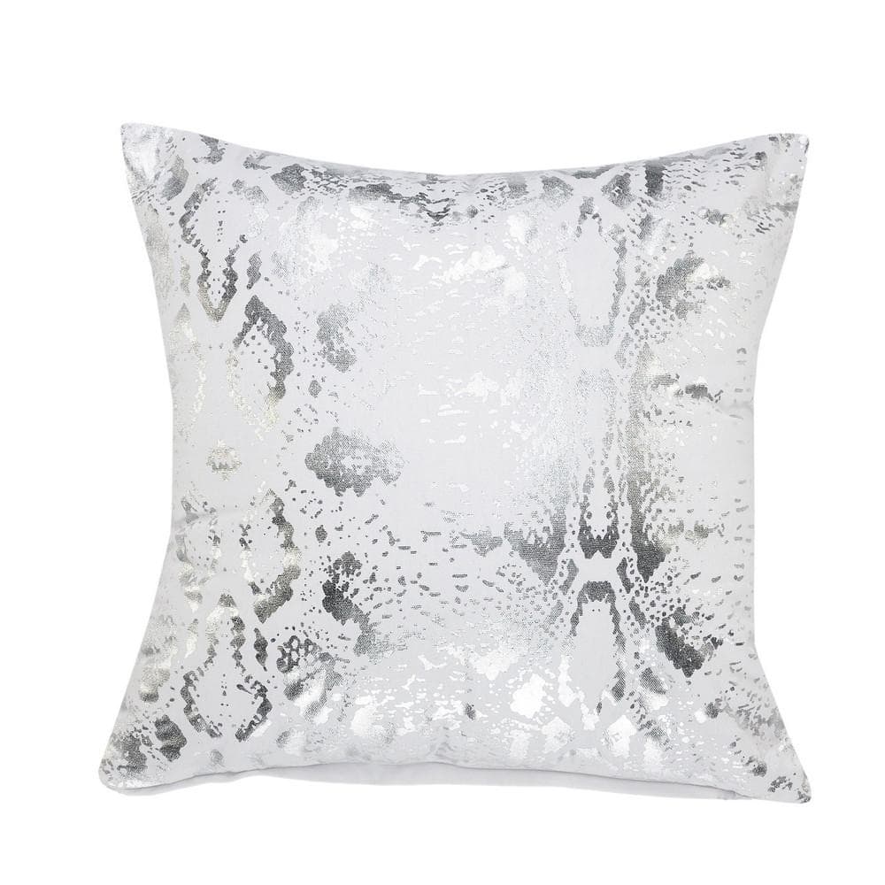Metallic White / Silver Snake Skin Soft Poly-fill 20 in. x 20 in. Indoor Th