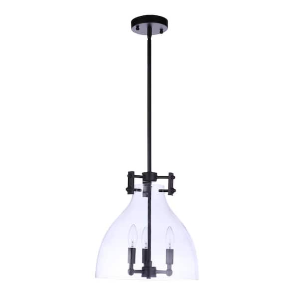 Chardonnay 60-Watt 3-Light Flat Black Finish Dining/Kitchen Island Pendant with Clear Glass Shade, No Bulbs Included