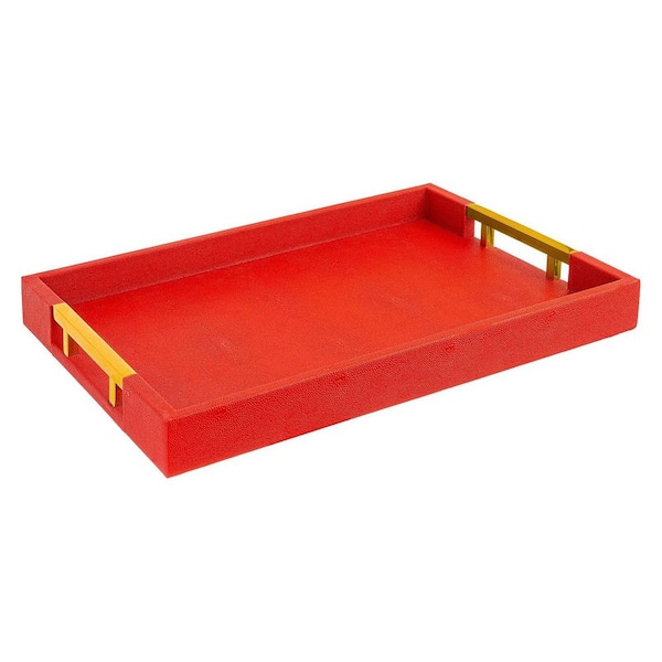 17.5 in.x12 in. Red Rectangular Glossy Crocodile Faux Leather Serving ...