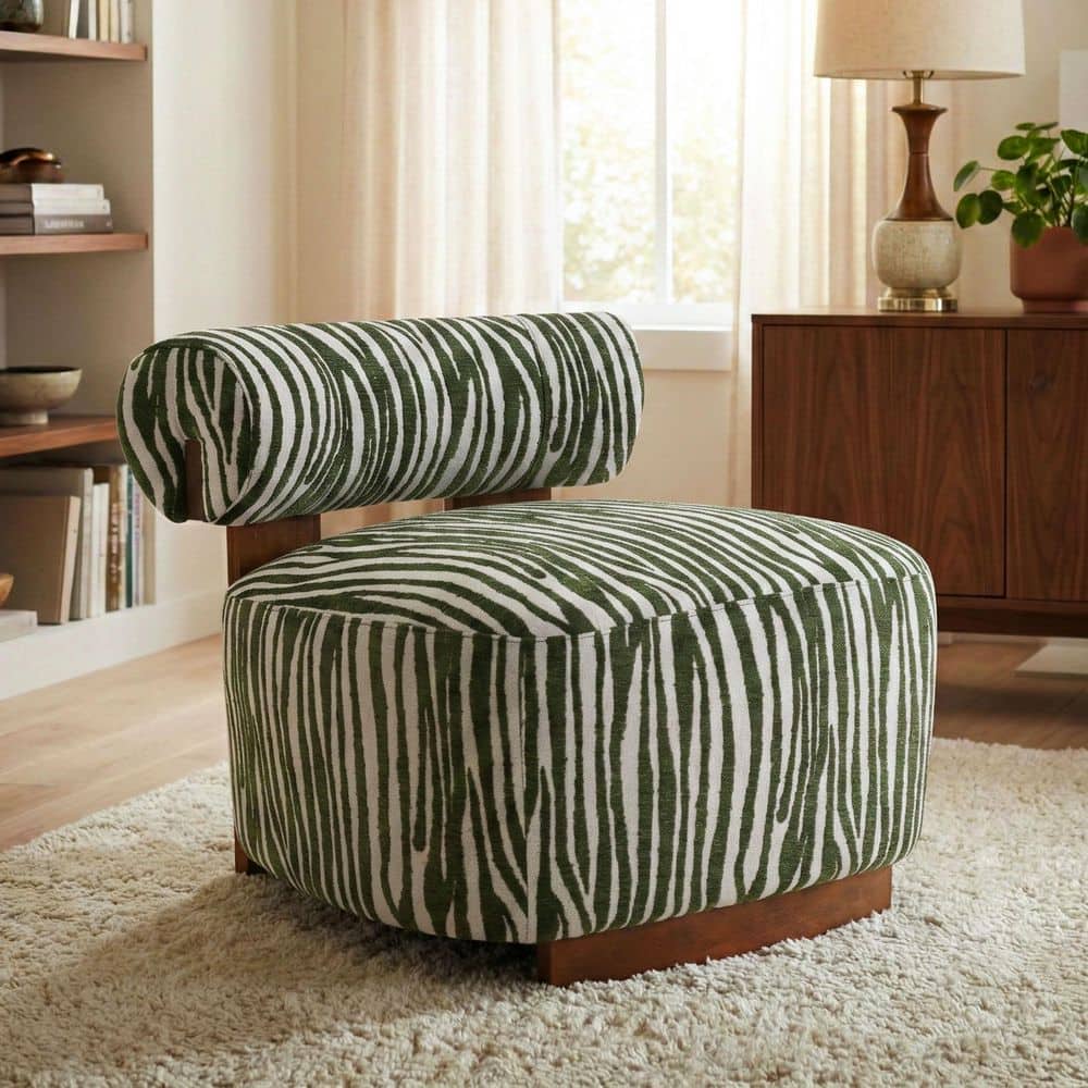 Vatisen Modern Green Zebra Chenille Accent Side Chair