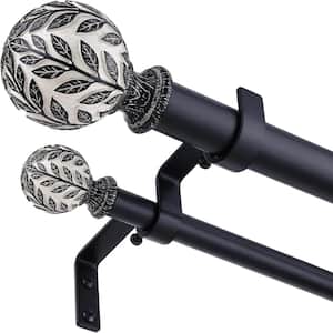 Black 36–184 Inch Double Curtain Rod, Heavy Duty Dual Layer Rod with Leaf Finials