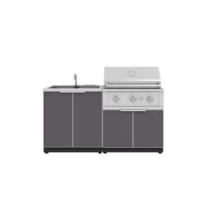 Outdoor Kitchen 65 in. W x 24 in. D x 48.5 in. H Aluminum Gray 4-Piece Cabinet Set With 33 in. Performance NG Grill