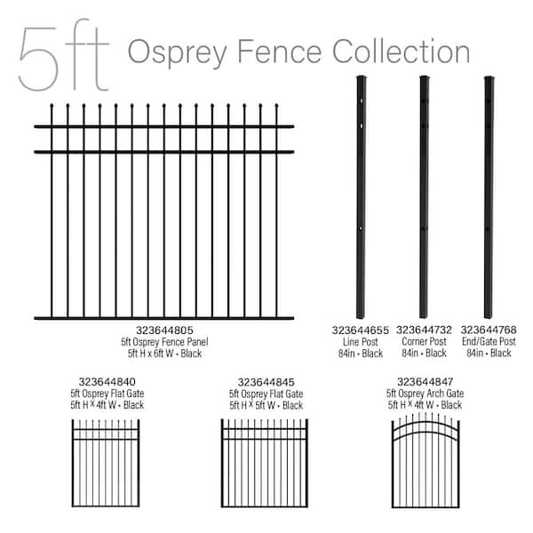 Osprey 5 ft. W x 5 ft. H Black Aluminum Fence Gate