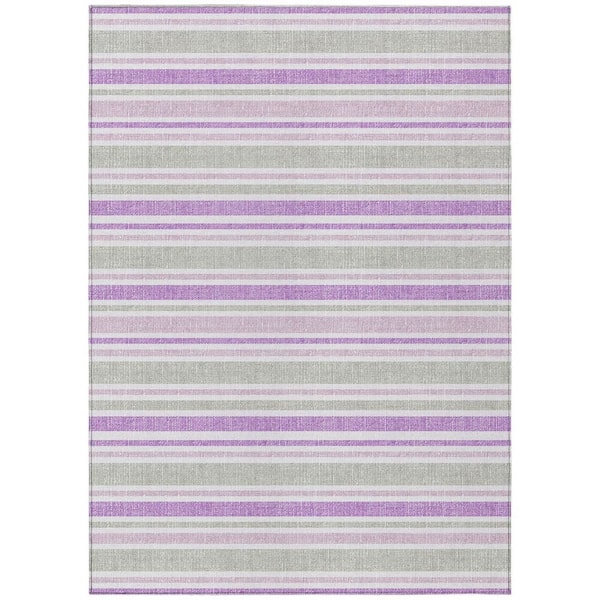 HomeRoots Purple, Gray, White 10 ft. x 14 ft. Woven Striped Polyester Rectangle Indoor / Outdoor Area Rug