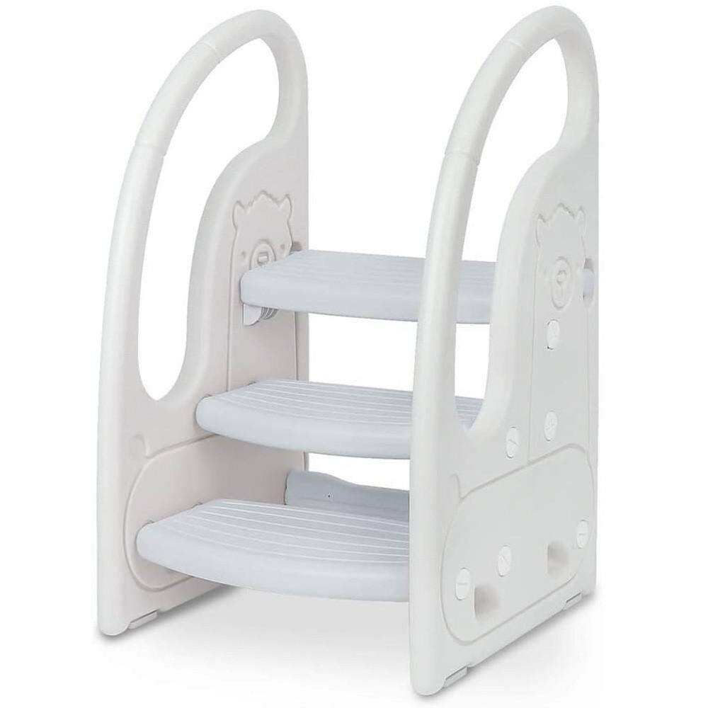 2 ft. Reach Toddler 3-Step Stool Standing Tower Plastic Learning Helper for Kitchen Bathroom Potty Training Grey White price history on PriceWatchPro