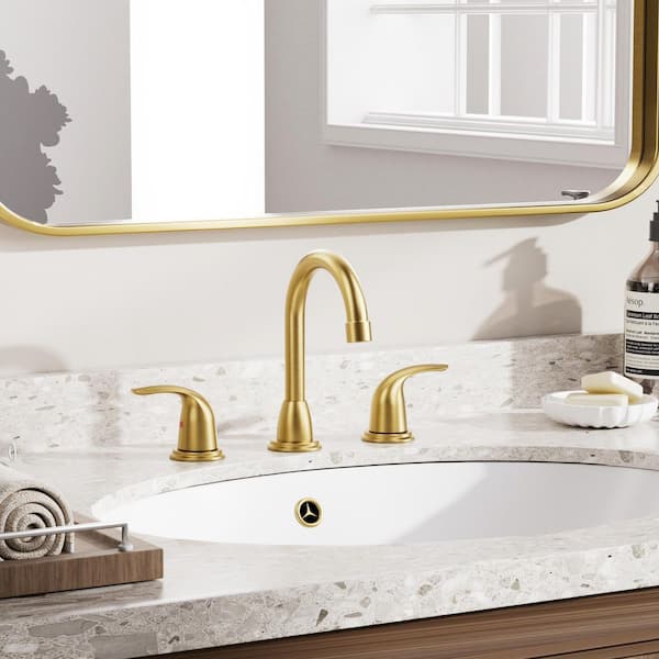 8 in. Widespread Double Handle Bathroom Faucet with Drain Kit Included in Gold
