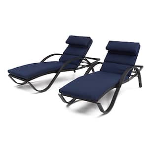 Deco Wicker Outdoor Chaise Lounge with Sunbrella Navy Blue Cushions (2 Pack)