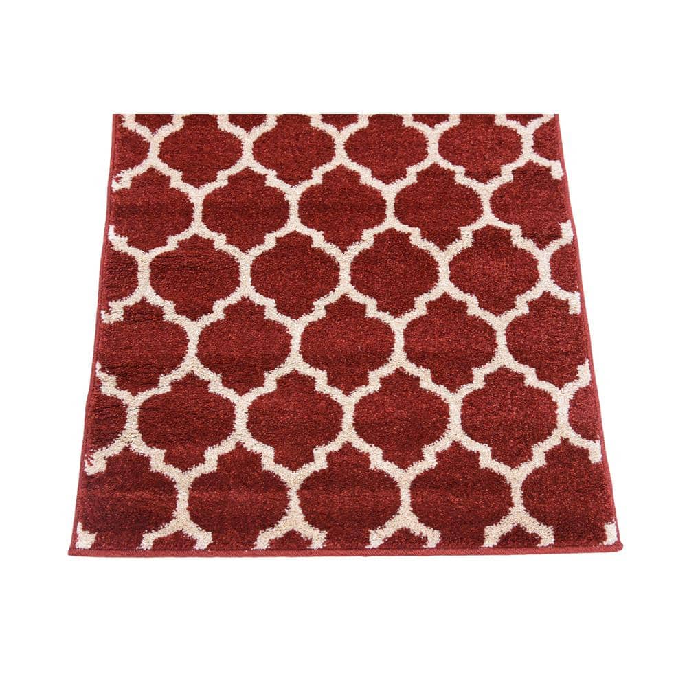 Rectangular Red Trellis Synthetic Indoor Area Rug