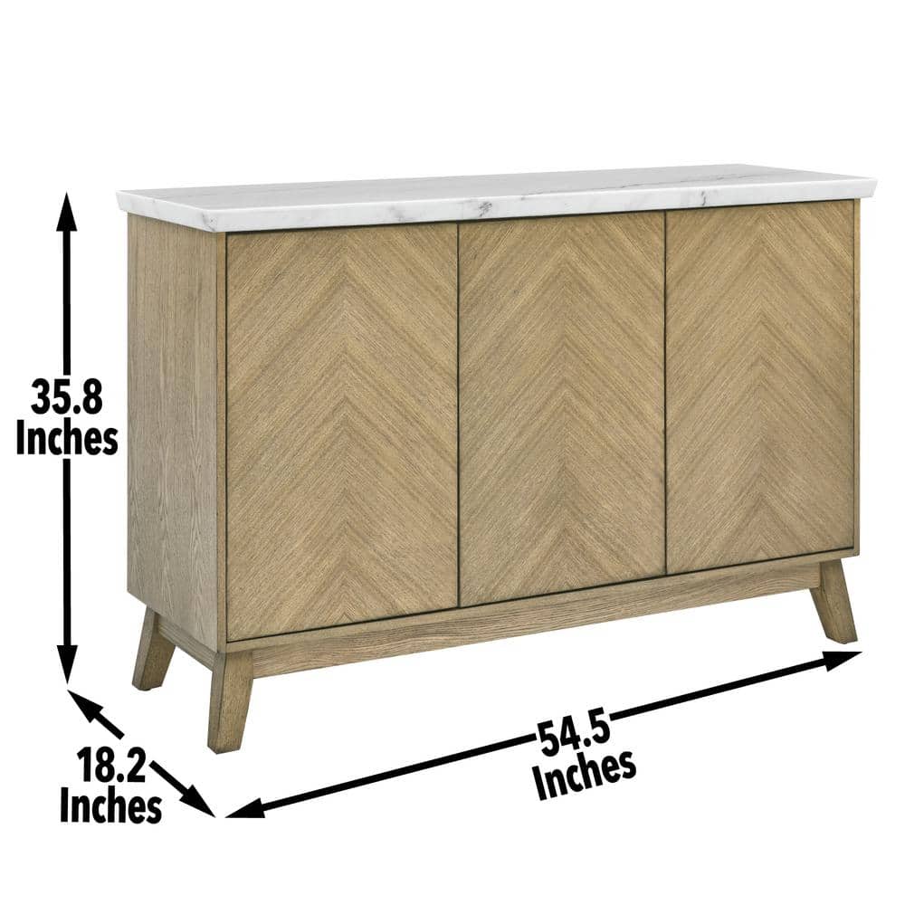 Vida Blonde Chevron Sideboard with Genuine Marble Top