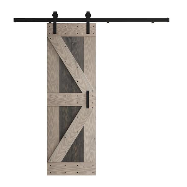 COAST SEQUOIA INC Coast Sequoia Embossing K Series 24 in. x 84 in. Dark Gray/Light Gray Knotty Wood Sliding Door with Hardware Kit