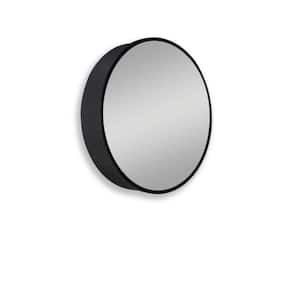 30 in. W x 30 in. H Round Aluminum Framed Bathroom Medicine Cabinet with Mirror with 2-Tier Storage Shelf in Black