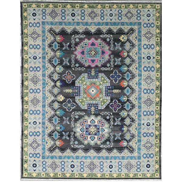 Charcoal / SILVER 8 ft. x 10 ft. Hand Knotted Wool Traditional Kazak Collection Rug