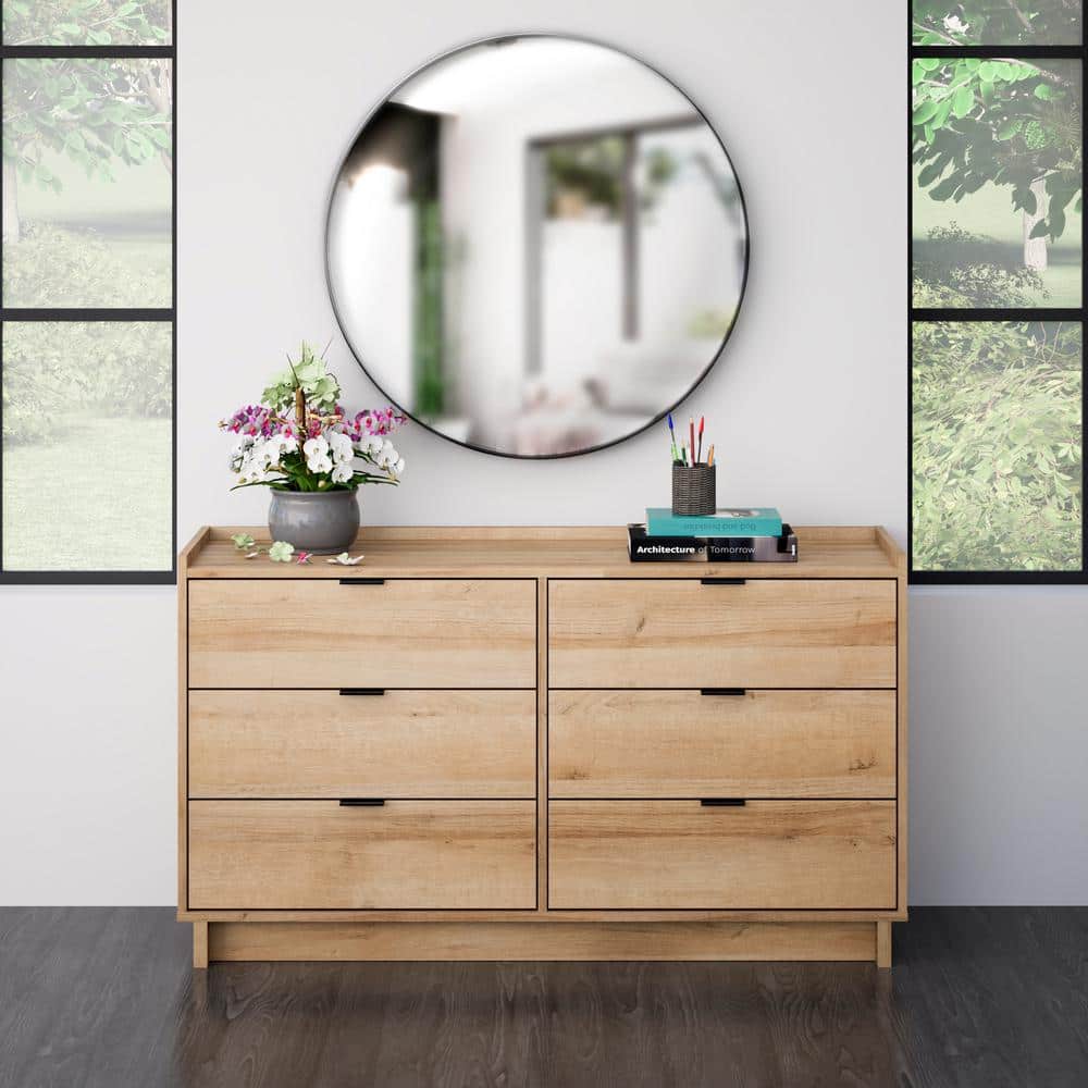 Prepac Modern Double Oak Dresser with Flush-Mount Drawers