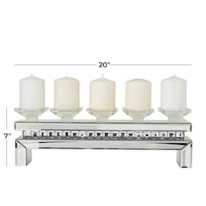 7 in. Silver Wood Pillar 5 Plate Candelabra with Mirrored Accents