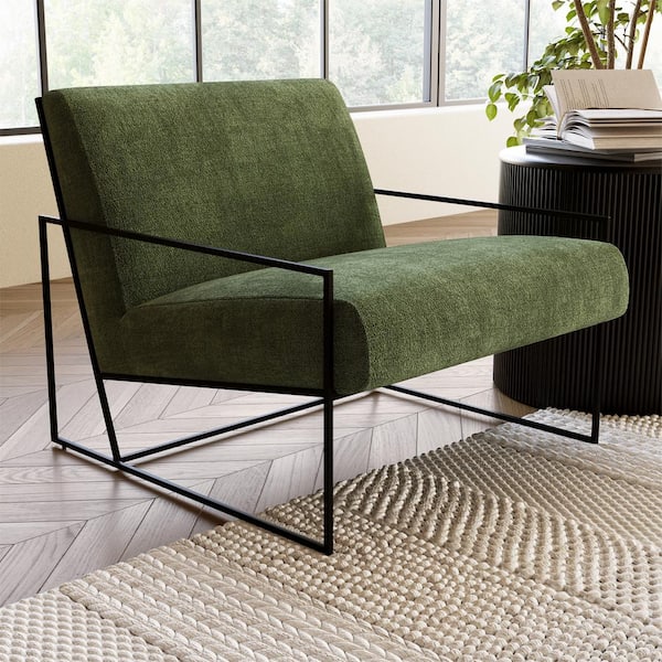 Bo Distressed Green Velvet Lounge Chair with Arms