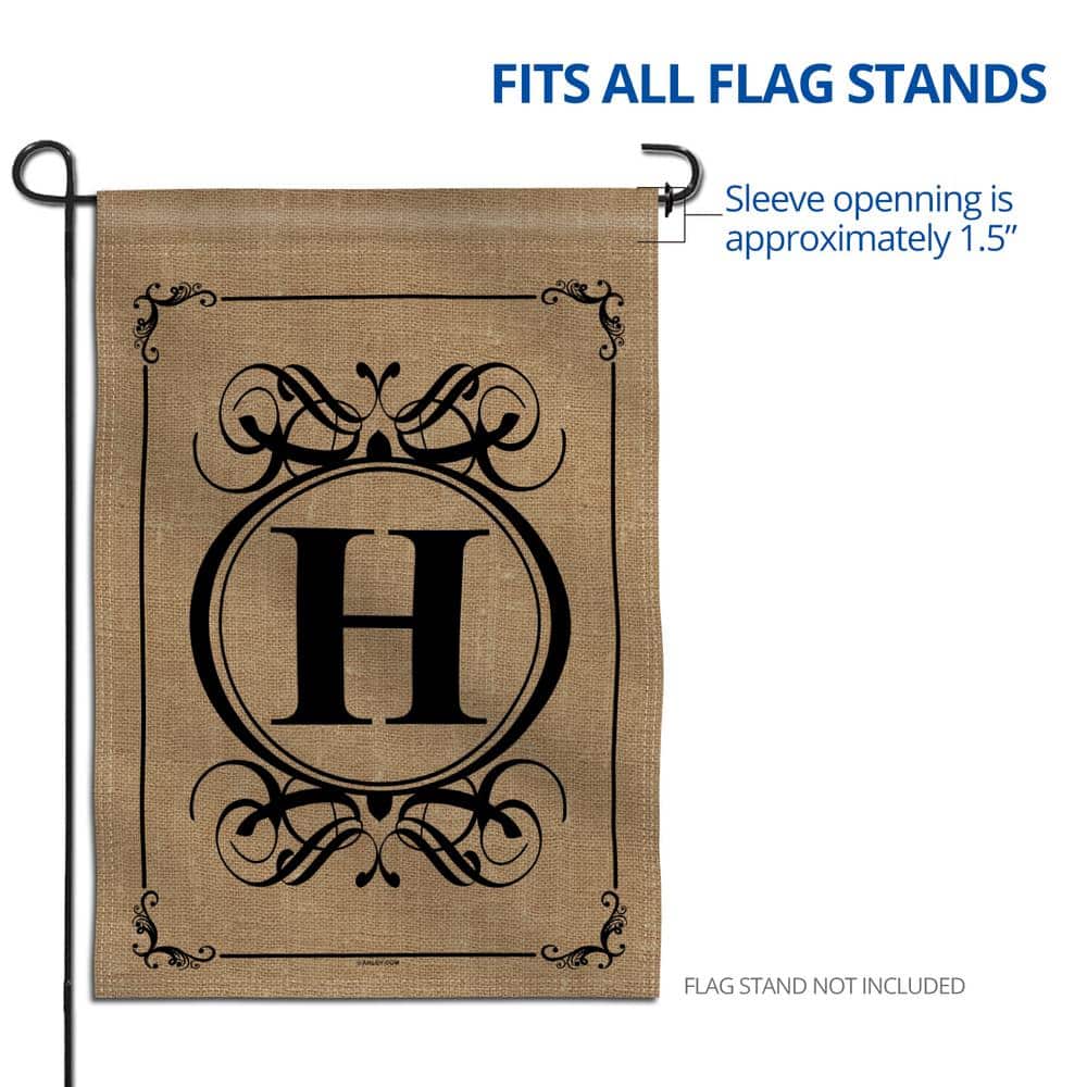 Monogram Letter H Black and Beige Garden Flag