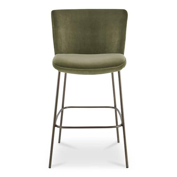Amaris 41 in. Faux Green Mohair Upholstered Iron Bar Stool with Curved Back and Slim Frame