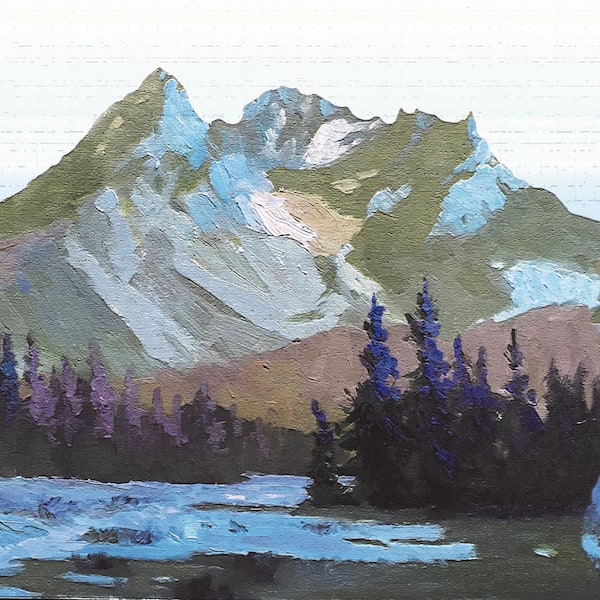 Falkirk Dandy II Green Purple Blue Mountain Range Nature Peel and Stick Wallpaper Border