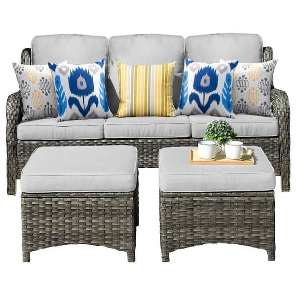 OVIOS Joyoung Gray 3-Piece Wicker Outdoor Patio Sectional Conversation