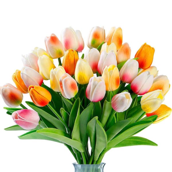 13 in. Multi-Colored Indoor Artificial Tulip Flower, 30-Pieces