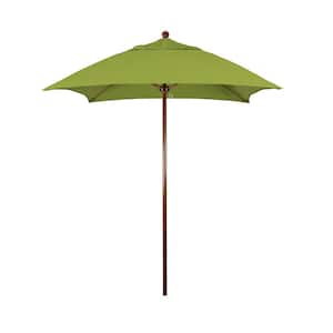 6 ft. Woodgrain Aluminum Commercial Market Patio Umbrella Fiberglass Ribs and Push Lift in Macaw Sunbrella